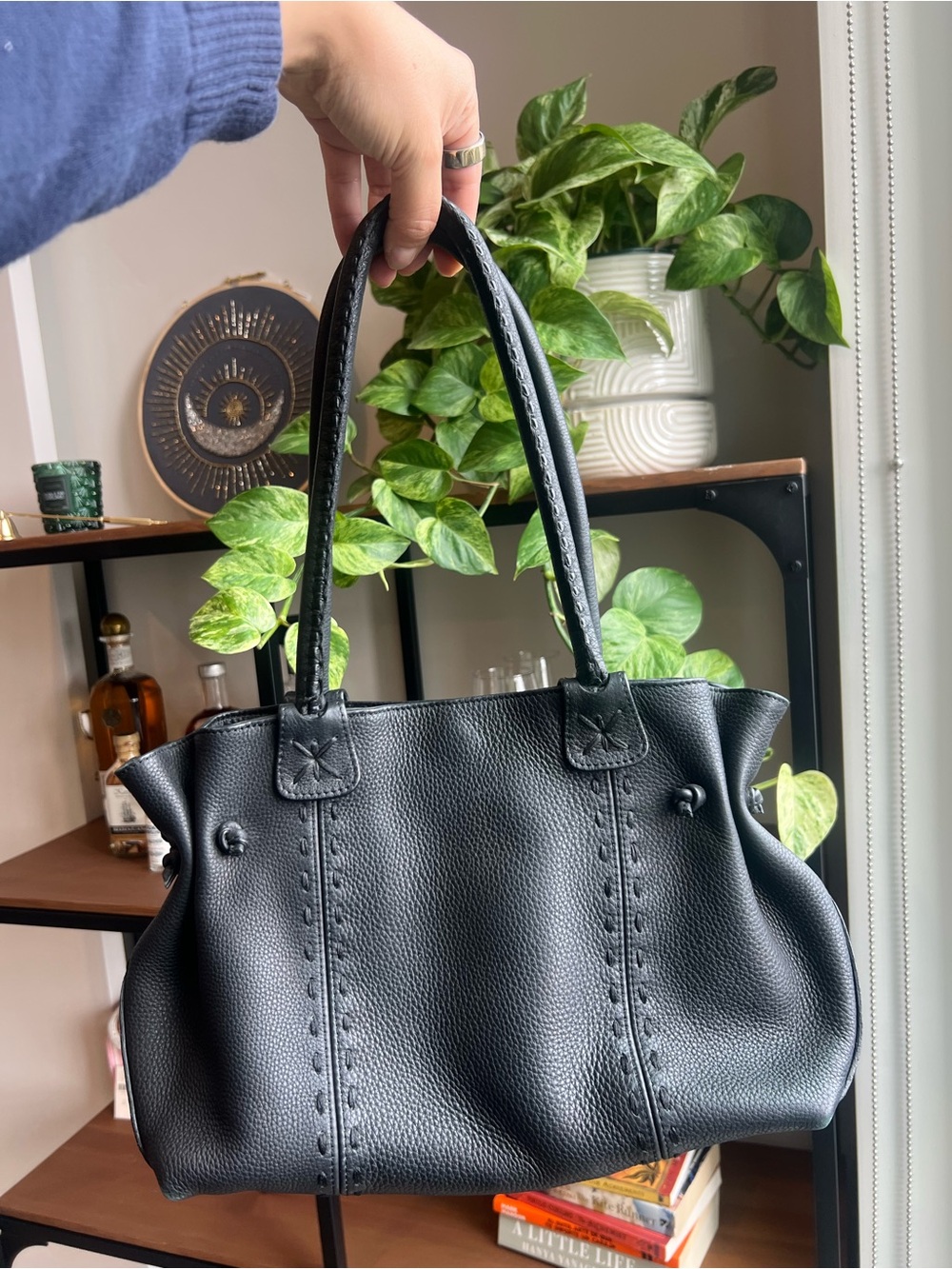 Carlos Falchi Handmade Italian Pebbled Leather Shoulder Bag
